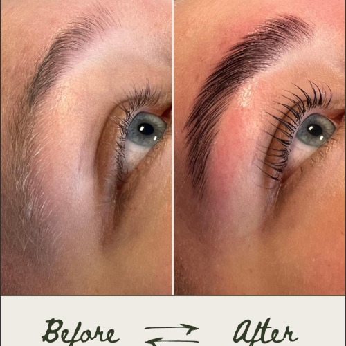 Før og efter brow og lash lift ved Klinik Stella Polaris i Viborg